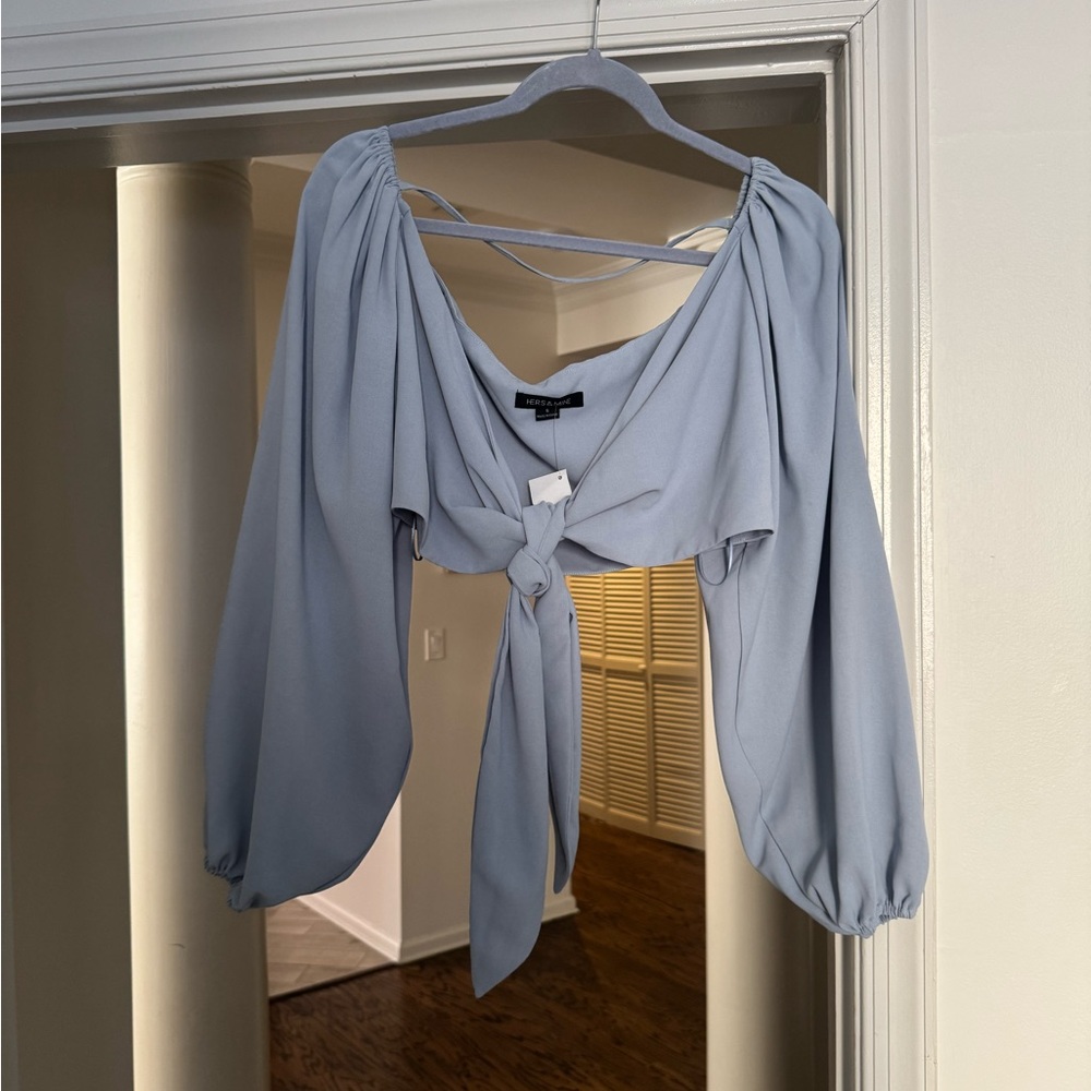 Elegant Light Blue Tie-Front Blouse